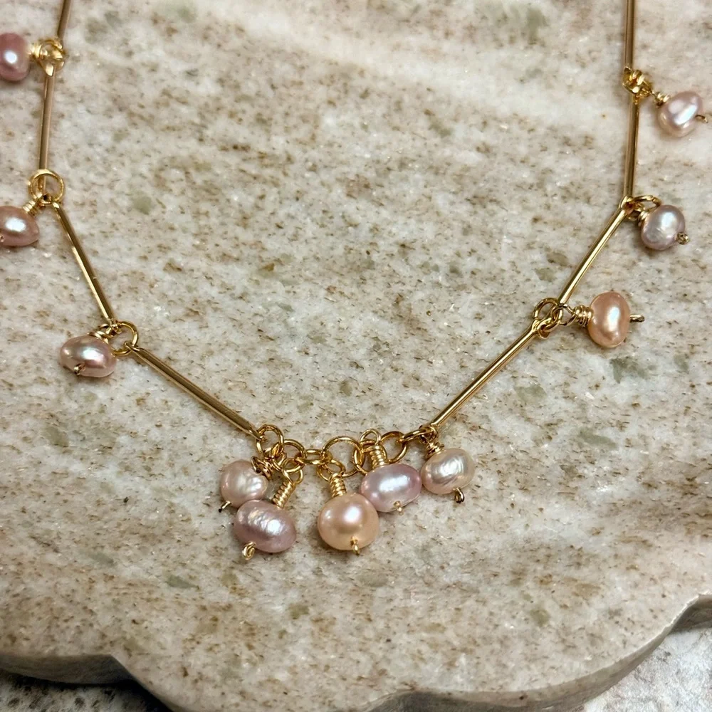 Bar-Link Freshwater Pearl Charm Necklace